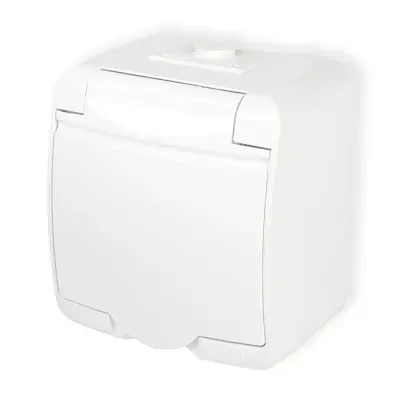 KARLIK JUNIOR biały Gniazdo pojedyncze 2P+Z (klapka biała) IP 44, 16A 250V~ (GHE-1)