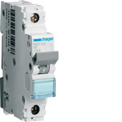 HAGER  MCB Wyłącznik nadprądowy 6kA 1P B 6A MBN106E