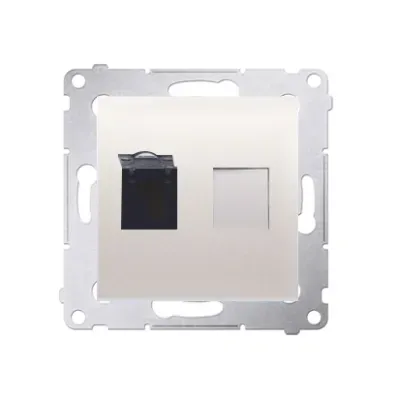 Simon 54 Premium Gniazdo komputerowe pojedyncze RJ45 kategoria 6 z przesłoną przeciwkurzową (moduł), krem (D61.01/41)